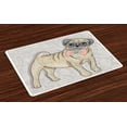 thumbnail image 1 of Ambesonne Pug Place Mats Set of 4, Hipster Dog Nerdy Glasses, Standard Size, Pale Yellow Pale Pink, 1 of 4