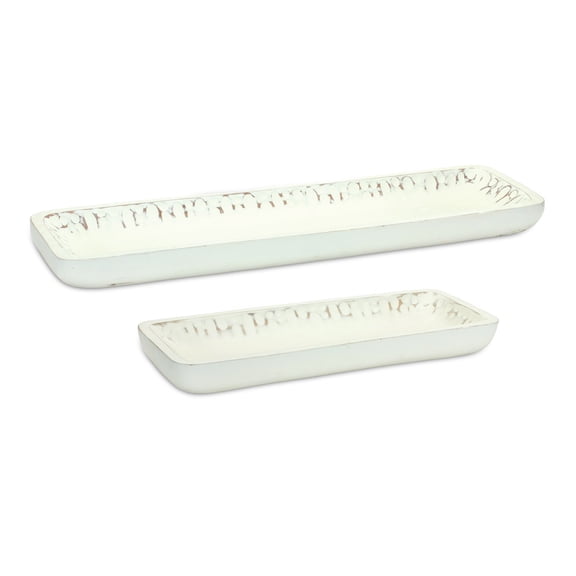 Melrose Mango Wood Rectangular Trays - 27" - White - Set of 2