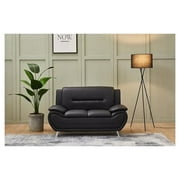 Kingway Furniture Zebra Faux Leather Loveseat with Pillow Armrests in Black