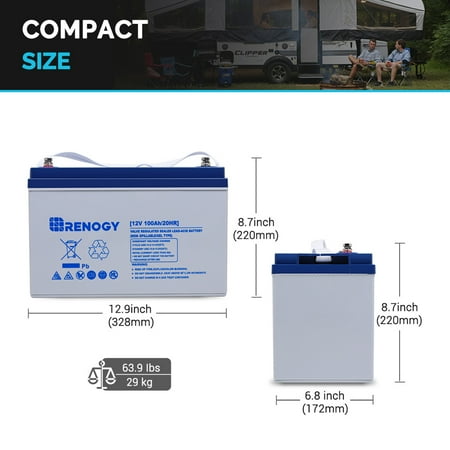 Renogy - 12-Volt 100Ah Deep Cycle Hybrid GEL Battery