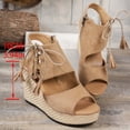 thumbnail image 6 of Womens Sandals Wedge Sandals Plus Size Casual Fashion Peep Toe Open Back Side Zipper Lace Up Thick Sole Shoes for Summer Daily Walking, 6 of 10