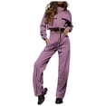 thumbnail image 1 of Fgnfyis Womens Tracksuits Set Womens Cargo Pant Two Piece Outfit Drawstring Full Zip Cropped Work Jacket and Drawstring Long Pant Sets Casual Pocket Solid Color Sweatsuit Trousers Sets Light Purple M, 1 of 6