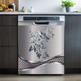 thumbnail image 1 of Magnetic Dishwasher Stickers Cover for Front Door,Brushed Silver Stainless Steel Design Bird and Flower Pattern Refrigerator Magnetic Cover Kitchen Decor,Home Appliance Vinyl Sticker 23W x 26H inchs, 1 of 6