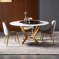 thumbnail image 2 of Designer Luxury round Marble Rock Slab dining table set 4 6 8 chairs esstisch furniture comedor marbre Stainless steel gold base My Lux Decor Round, 2 of 24