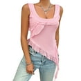 thumbnail image 2 of Women'S Y2K Going Out Crop Top Summer Sleeveless Asymmetrical Mesh Tank Top Fitted Party Tops Pink M, 2 of 7