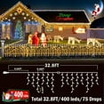 thumbnail image 5 of Christmas Lights Outdoor Decorations 400 LED 33ft 8 Modes Curtain Fairy String Light with 75 Drops, Clear Wire LED String Light Decor for Wedding Party Holiday Christmas Decorations Cool White, 5 of 8