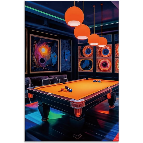Abstract Billiards Canvas Wall Art, Pool Table Pool Hall Poster, Vintage Bar Man Cave Decor, 16x24 Inches Unframed