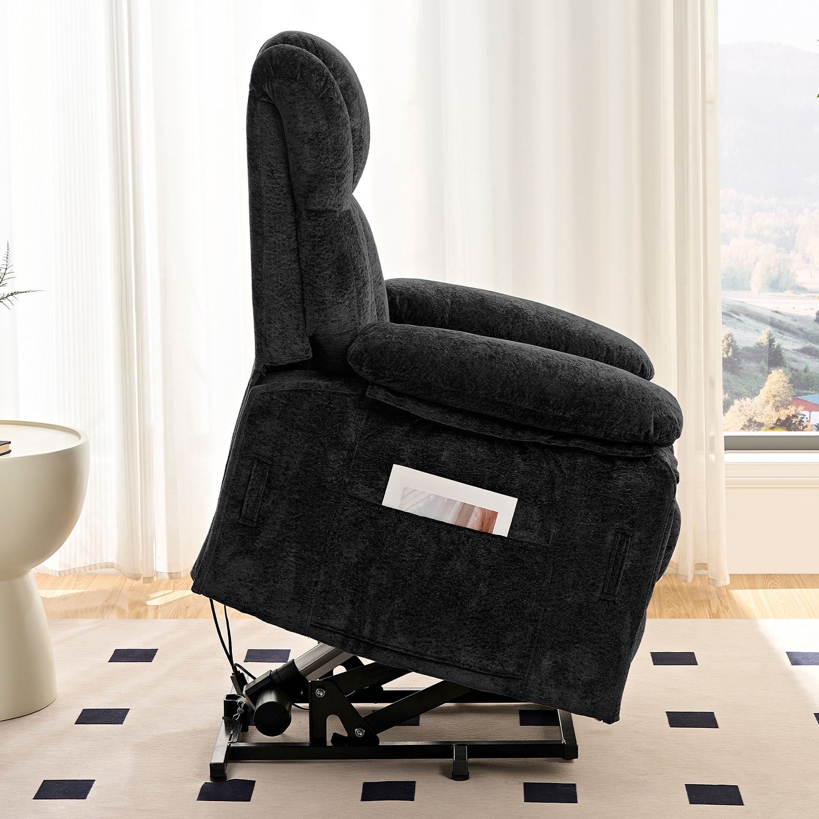 BALUS Oversized Power Lift Recliner with Dual Motor for Elderly, Velvet Arm Chair with Heat and Massage for Living Room, Black