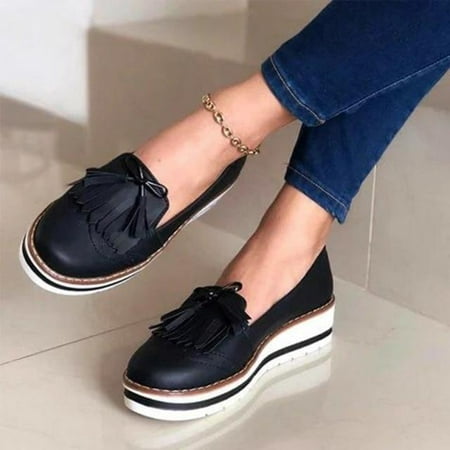 

2020 Women s Tassel Bowtie Loafers Woman Slip On Sneakers Ladies Soft PU Leather Sewing Flat Platform Female Shoes All Seasons 2020 New