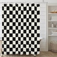 thumbnail image 3 of Beige Black Checkerboard Shower Curtain - Modern Grid Pattern, Waterproof Fabric, Includes Hooks, 71x71 Inch, Perfect for Contemporary Bathrooms, Adds a Stylish and Aesthetic Touch, 3 of 6