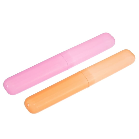 Vocoste 2 Pcs Plastic Portable Traveling Toothbrush Holders Case 7.48"x1.06" Pink Orange