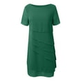 thumbnail image 3 of Women's Summer Dress Classic Patchwork Chiffon Round Neck Short Sleeve Dress (Green XXL), 3 of 4