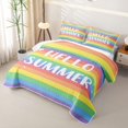 thumbnail image 3 of Manfei Rainbow Stripe Bed Spread Queen, Hello Summer Letter Queen Coverlet Set, Yellow Pink Purple, 3pcs, 1 Quilt and 2 Pillowcases, 3 of 7