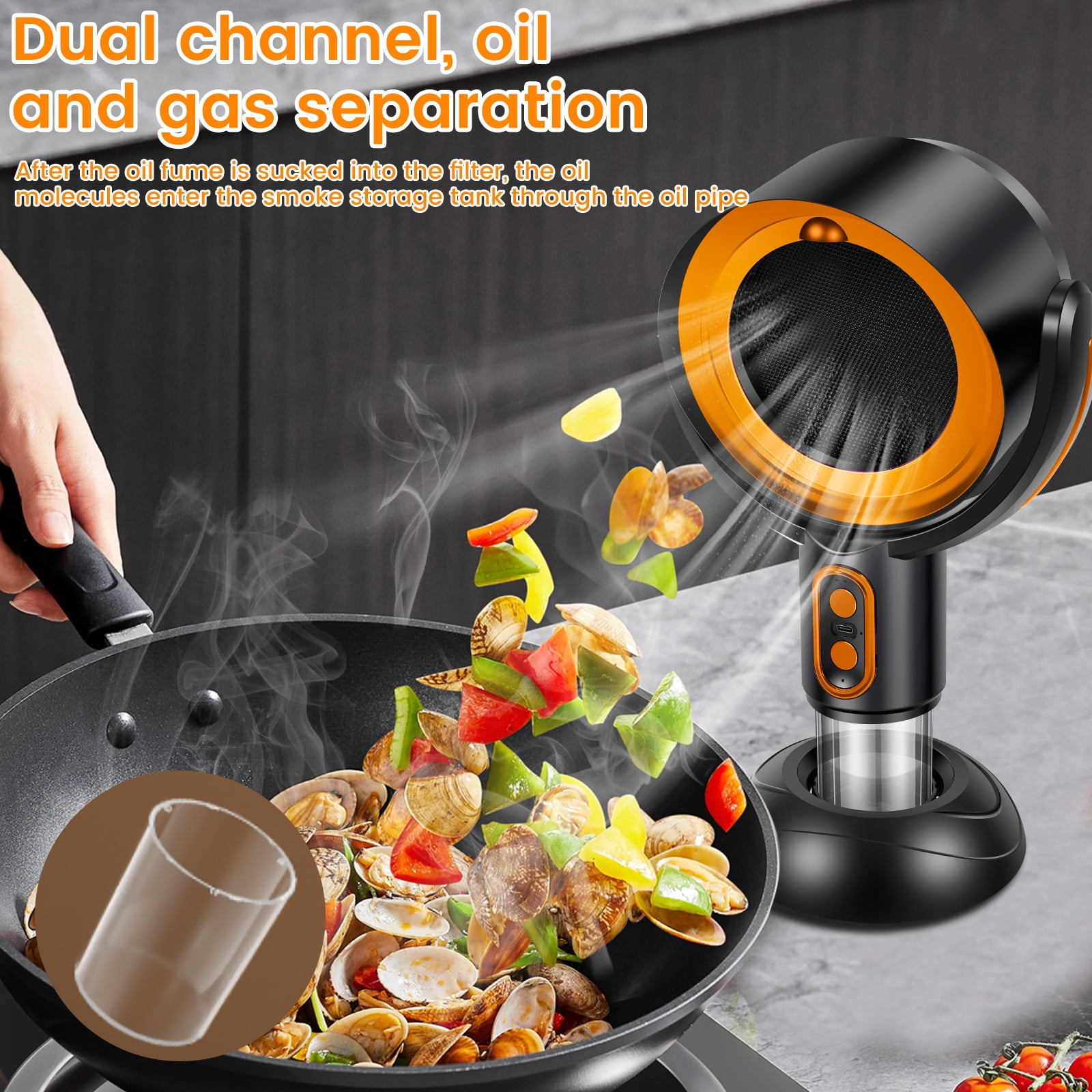 Portable Range Hood 2 Speeds Desktop Range Hood USB Plug in Portable Exhaust Fan Adjustable Mini Extractor Hood Efficient Kitchen Exhaust Fan with Filter for Indoor BBQ Hot Pot