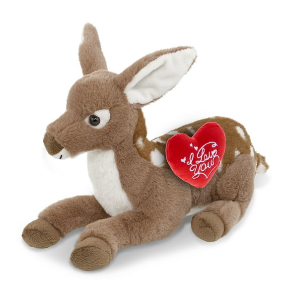 DolliBu I Love You Plush Super Soft Fawn Deer - Cute Stuffed Animal Fawn Deer with Red Heart Plush for Valentines, Anniversary, Romantic Date, Boyfriend, or Girlfriend Gift - 10 Inches