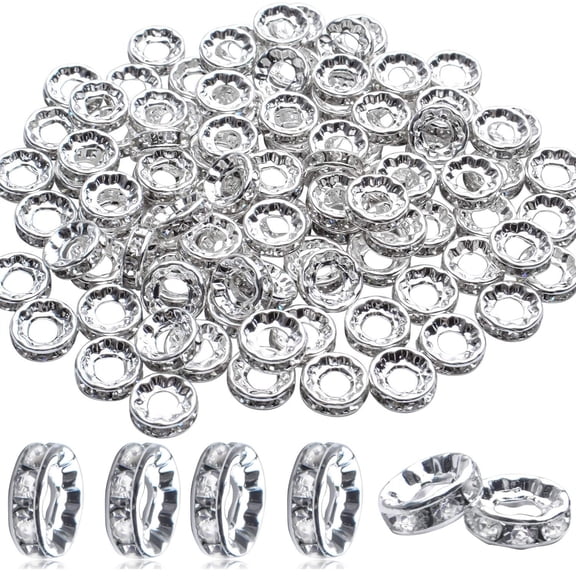 100Pcs Crystal Large Hole European Metal Beads Supplies for DIY Jewelry Making,Rhinestone Spacer Beads