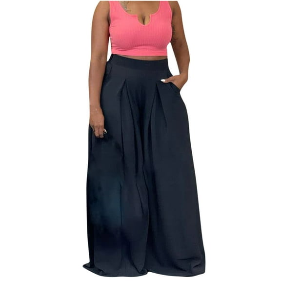 SELONE Wide Leg Pants for Women Dressy Plus Size With Pockets High Waist High Rise Plus Size Wide Leg Casual Long Pant Fashion Pants for Everyday Wear Running Errands Work Casual Event Black M