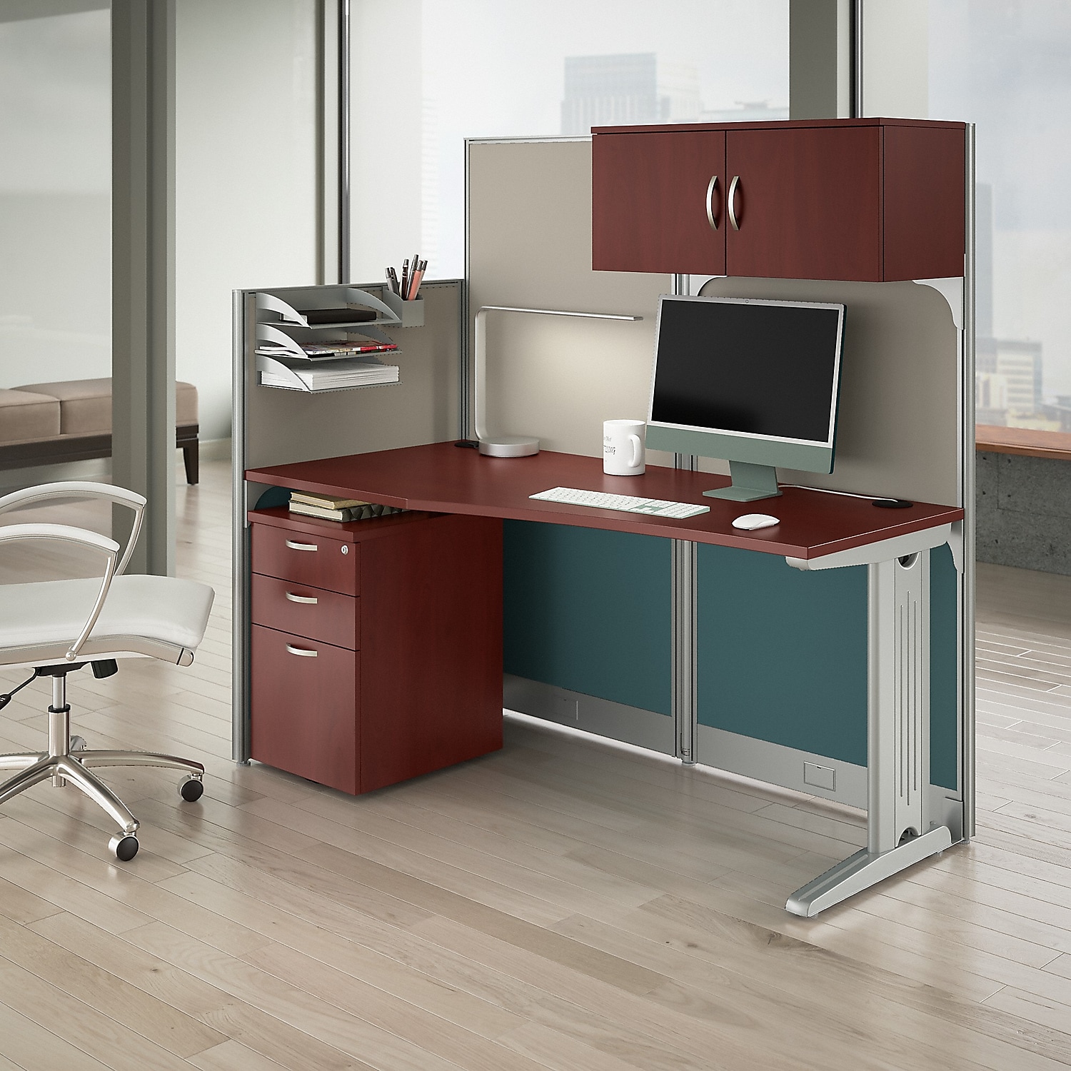 Office in an Hour Cubicle Desk with Storage in Hansen Cherry - Engineered Wood - image 2 of 9