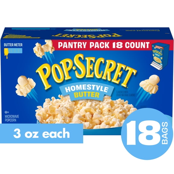 Pop Secret Microwave Popcorn, Homestyle Butter Flavor, 3 oz Sharing Bags, 18 Ct