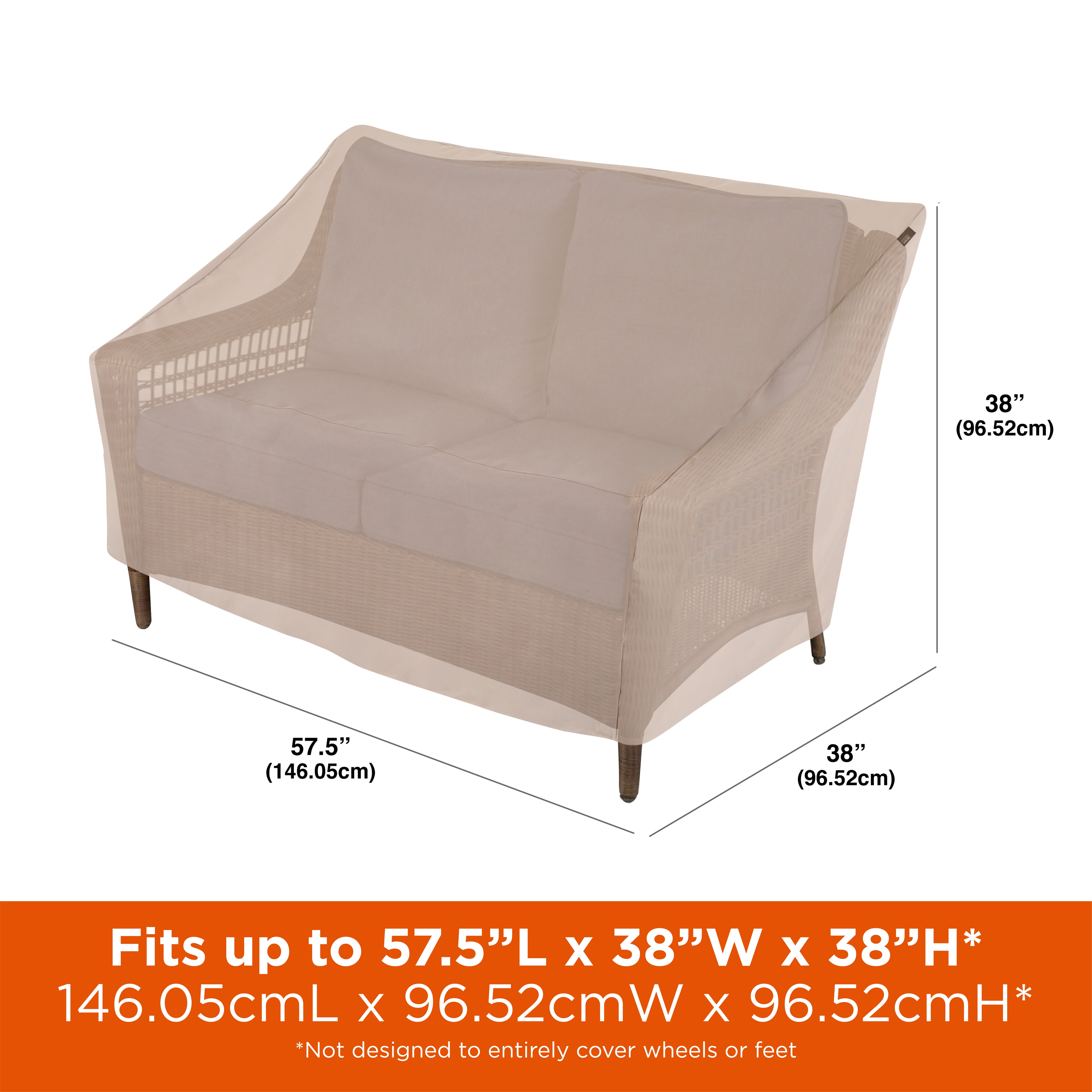 Modern Leisure Chalet Outdoor Patio Loveseat Cover, 57.5"L x 38"W x 38"H, Beige