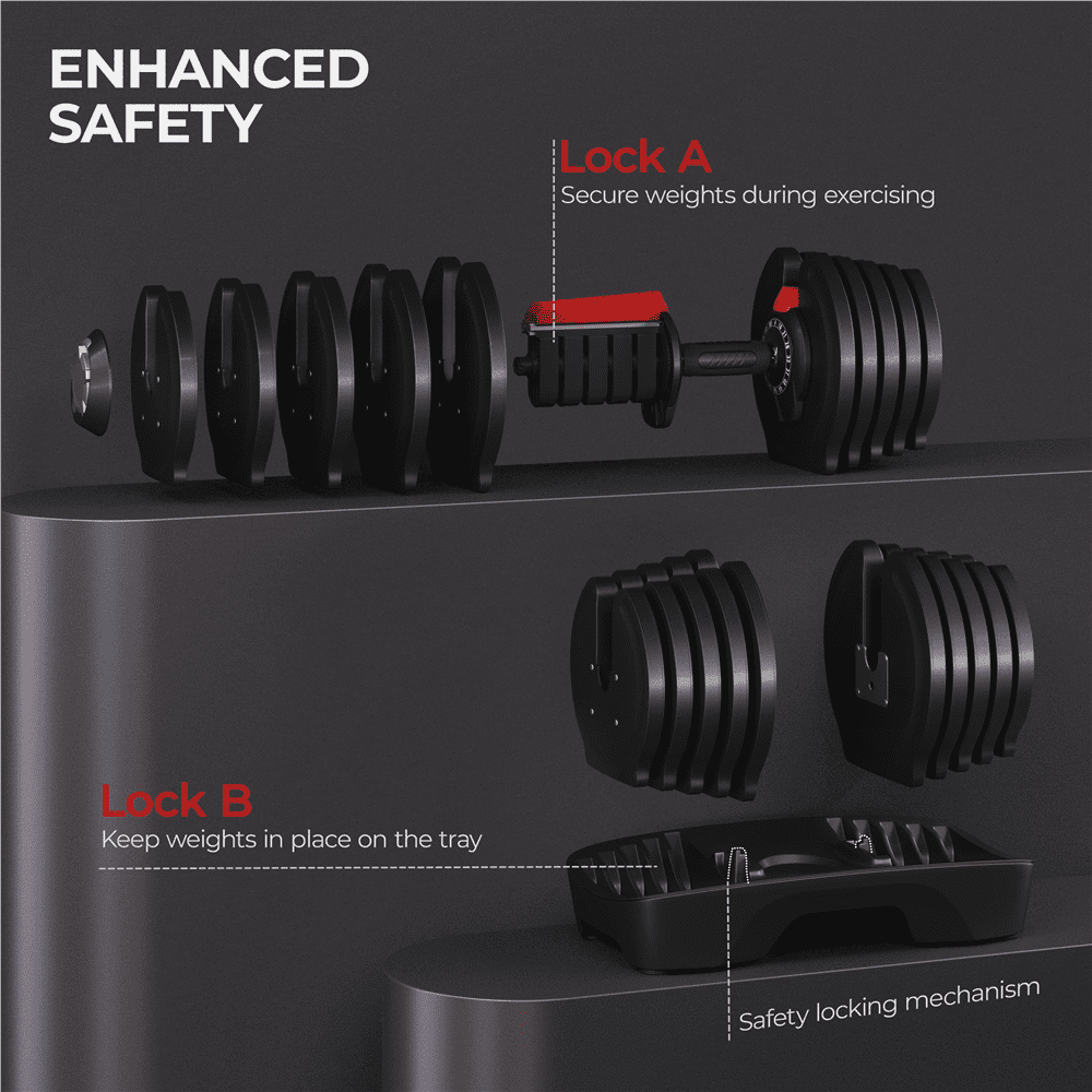 Renwick 4-90Lbs Quick Adjust Dumbbell Set for Home Gym, Set of 2, Black/Red