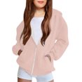 thumbnail image 2 of Jinhomg Thin Hooded Jacket for Kids Loose Fit Casual Solid Color Sweatshirts Little Girls Comfy Long Sleeve Zip Up Fall Winter Hoodies with Pockets Pink 4 Years, 2 of 9