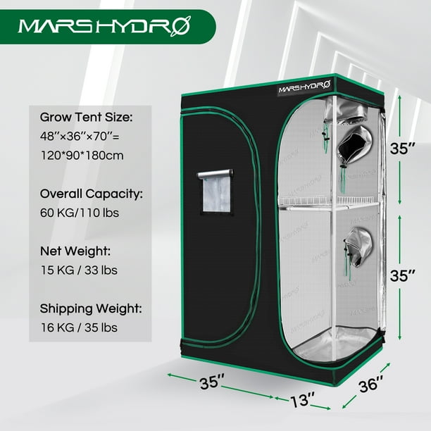 Mars Hydro 2 In 1 48 X36 X70 Grow Tent Kits Hydroponic 100 Reflective Diamond 1680d Oxford No Toxic No Light Leakage Indoor Plant Walmart Com