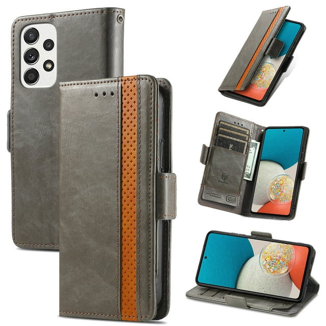 Case for Samsung Galaxy A53 5G Cover Leather Wallet Folio Case Book Design Flip Magnetic Closure - Grey