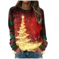 thumbnail image 4 of Pntutb Navidad moda mujer Casual manga larga cuello redondo Plaid impreso señoras sudadera tops blusa Pntutb Pntutb-4770, 4 of 5