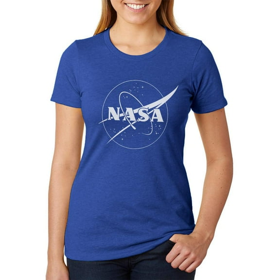 NASA Outline Logo Juniors Soft Heather T Shirt Heather Royal LG