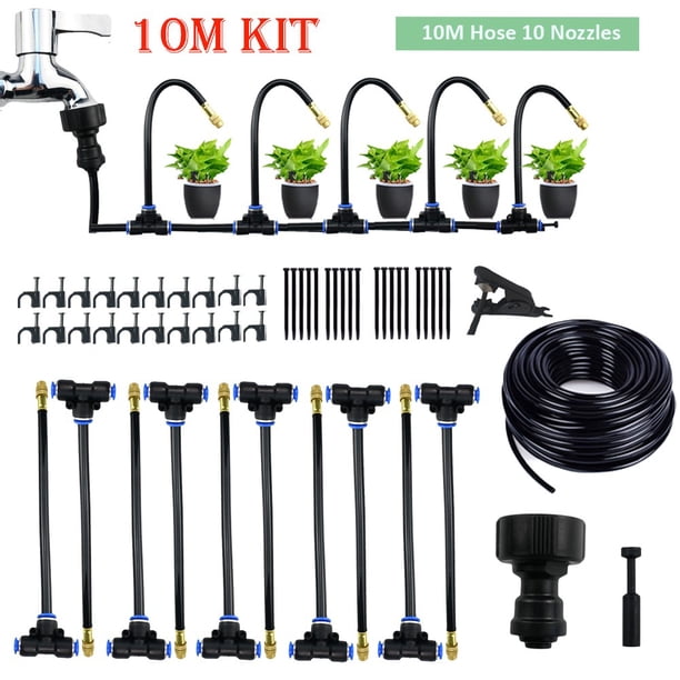Kit de riego por goteo universal con boquilla ajustable | Sistema de riego por aspersión para jardín que ahorra agua | Manguera de 10/20 m para césped, patio y parterres | Fácil instalación |