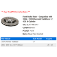 thumbnail image 2 of Front Brake Rotor - Compatible with 2006 - 2009 Chevy Trailblazer LT 4.2L 6-Cylinder 2007 2008, 2 of 2