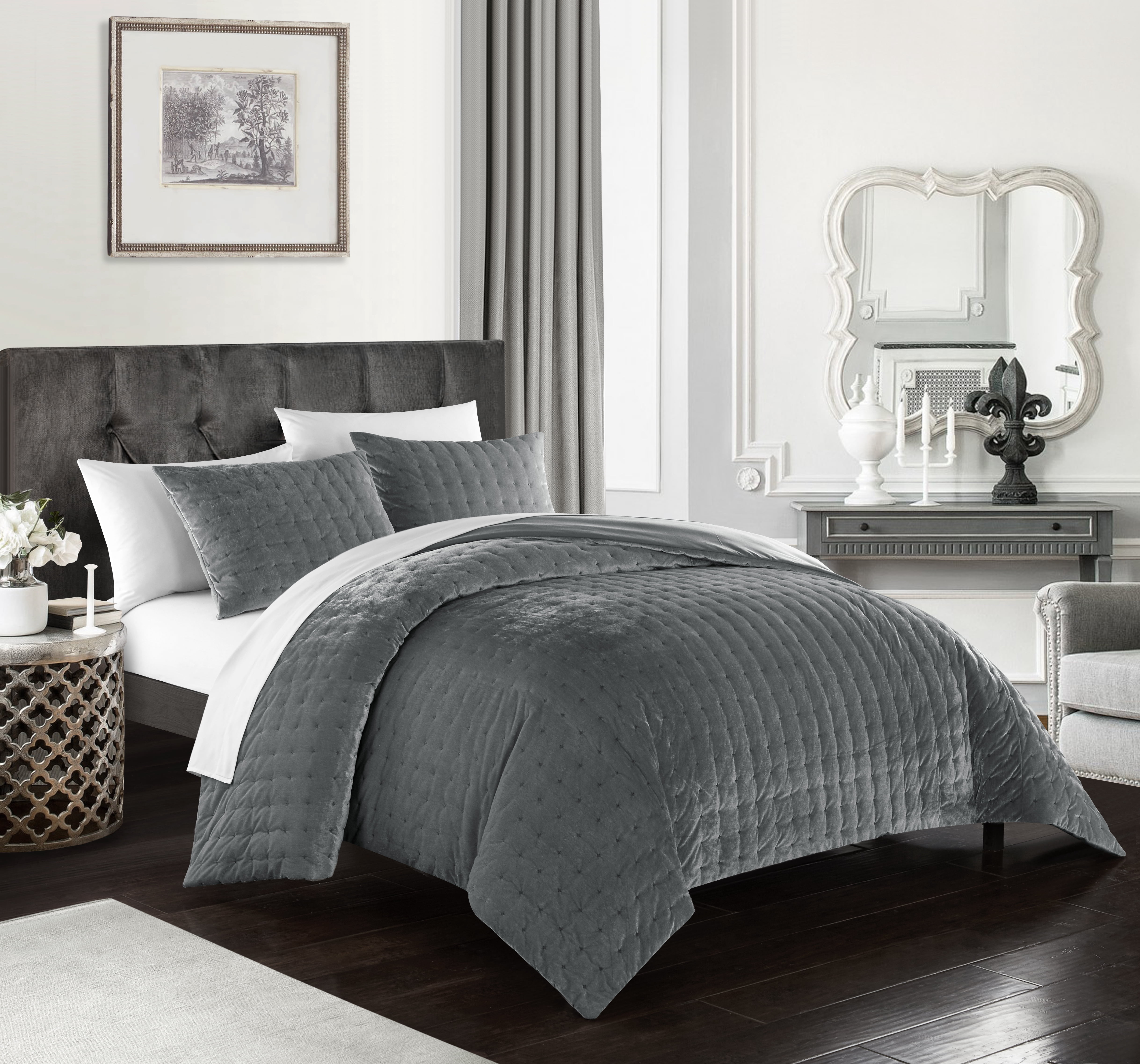 Chic Home Cynna 7-Piece Abstract Comforter Set, King, Grey
