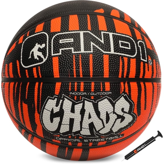 AND1 Chaos Drip Rubber Basketball, Size 7 (29.5"), Indoor/Outdoor, Deep Channel Construction, Vibrant Colors, Includes Hand Pump