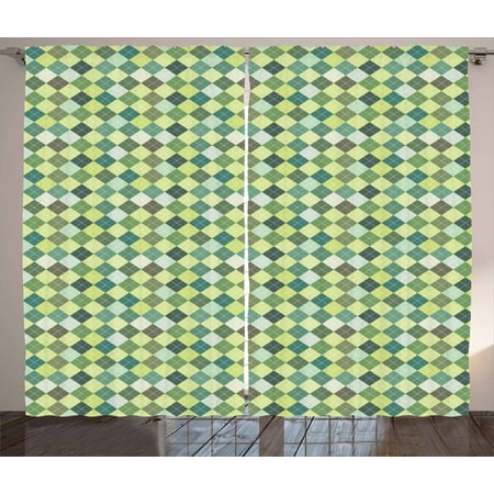 Plaid Curtains 2 Panels Set Traditional Argyle Pattern In Pastel