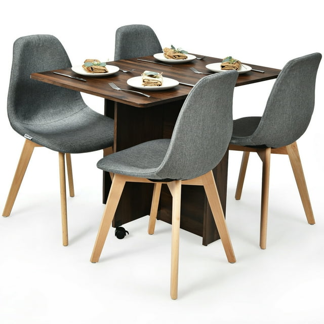 Gymax 5pcs Dining Table Set Folding Drop Leaf Table and 4 Chairs Space Saving
