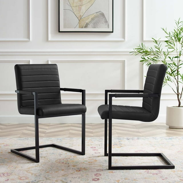 Modway Savoy 16.5" Faux Leather & Metal Dining Chairs, Set of 2, Black