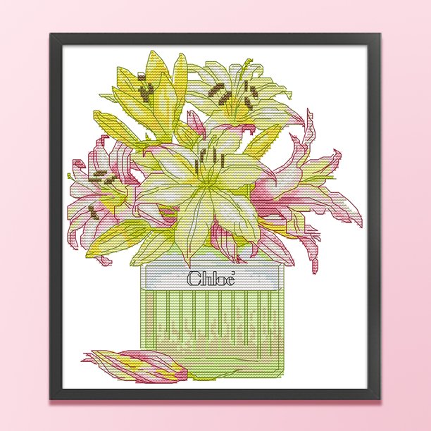 Cuadros Decorativos Bordado parcial Hilo de algodón ecológico Kit de punto de cruz de lirio impreso de 14 quilates (HA006) Wdftyju embutido en tela