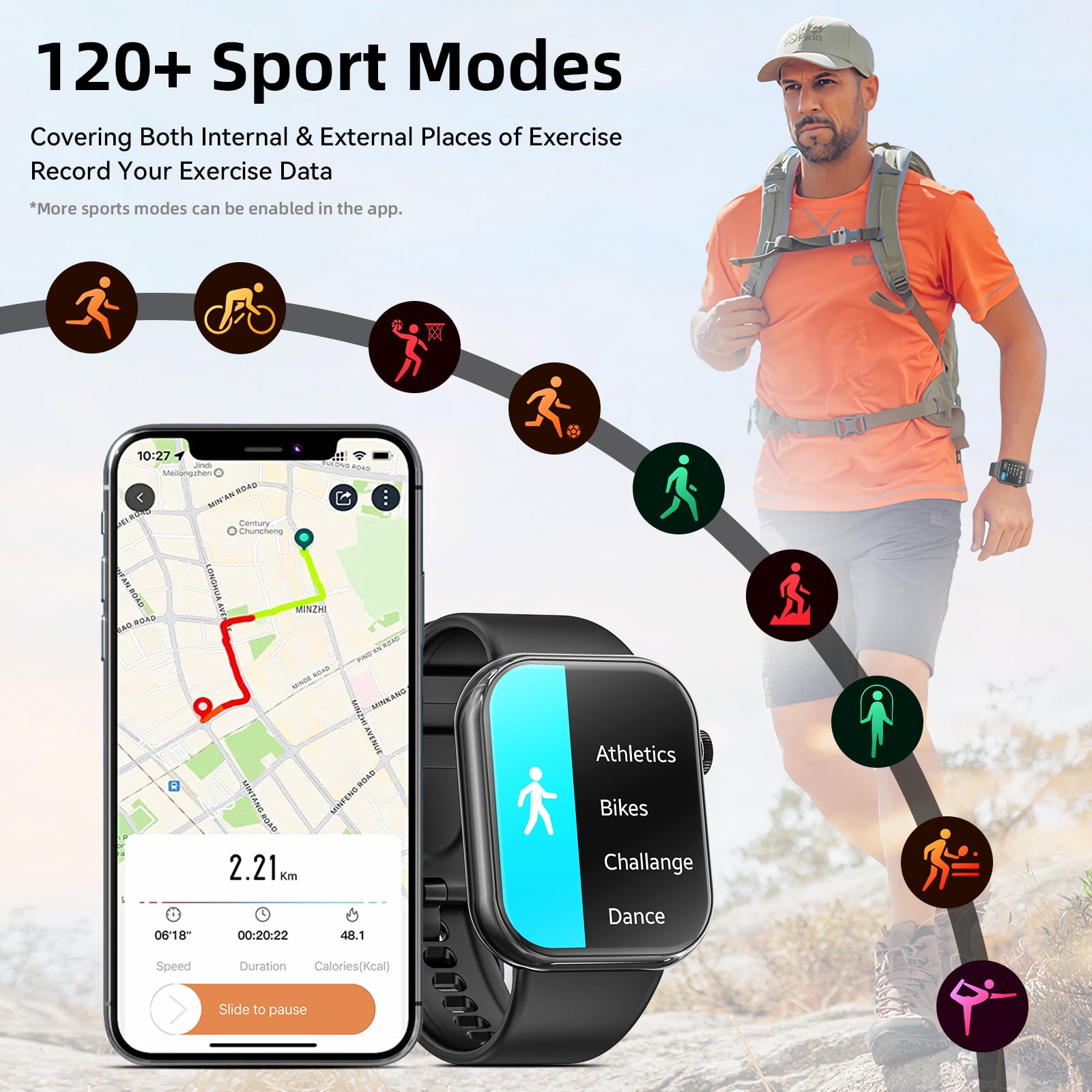 Mingdaln 1.85" HD Men Women's Smart watch，with Answer Make Calls/120+Sports Modes/10 Days Standby, IP68 Waterproof Fitness Tracker fits for Android Iphone Devices,perfect gift （ Black）