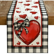 Valentine''s Day Table Runner 13 x 36 Inch, Red Hearts Polka Dots Decorative Farmhouse Table Decoration for Kitchen Dinning, Indoor Outdoor Dinner Party GT138-36