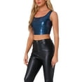 thumbnail image 5 of INSPIRE CHIC Women's Sleeveless Top U Neck Party Clubwear Holographic Shiny Metallic Crop Top M Dark Blue, 5 of 7