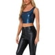 thumbnail image 4 of TOP SIN MANGAS U ESCOTE PARA MUJERES INSPIRE CHIC ROPA DE FIESTA Y CLUB Holográfico Brillante Metálico Crop Top L Azul Oscuro, 4 of 6