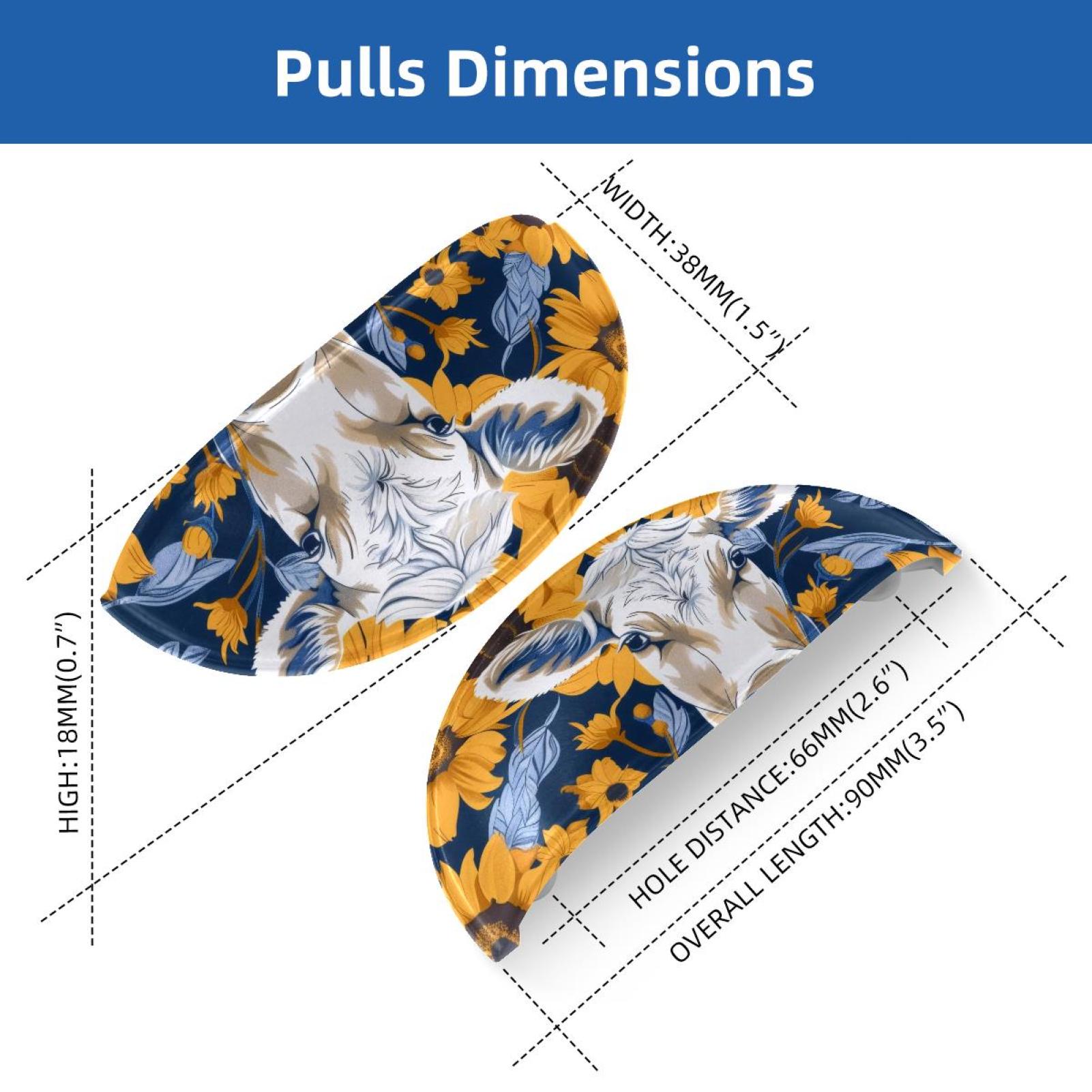 PhooArto 6 Pcs Cup Drawer Pulls, Cow Sunflowers Patterns Shell Shape Handles Cabinet Knobs for Dresser Cupboard Closet Wardrobe with Screws