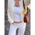 thumbnail image 4 of Sylvia Women's Spring/Autumn/Winter Minimalist Long Sleeve Crew Neck Short Slim Fit Solid Color Knit Cardigan Sweater Jacket For Daily Commute White, 4 of 16