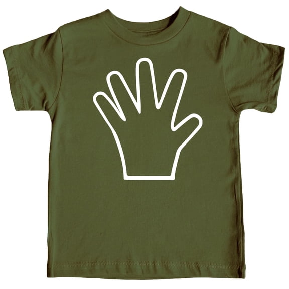 Fifth Birthday 5 Years Old Hand Shirt 5th Birthday Outfit for Boys and Girls White on Military Green Shirt Youth Small