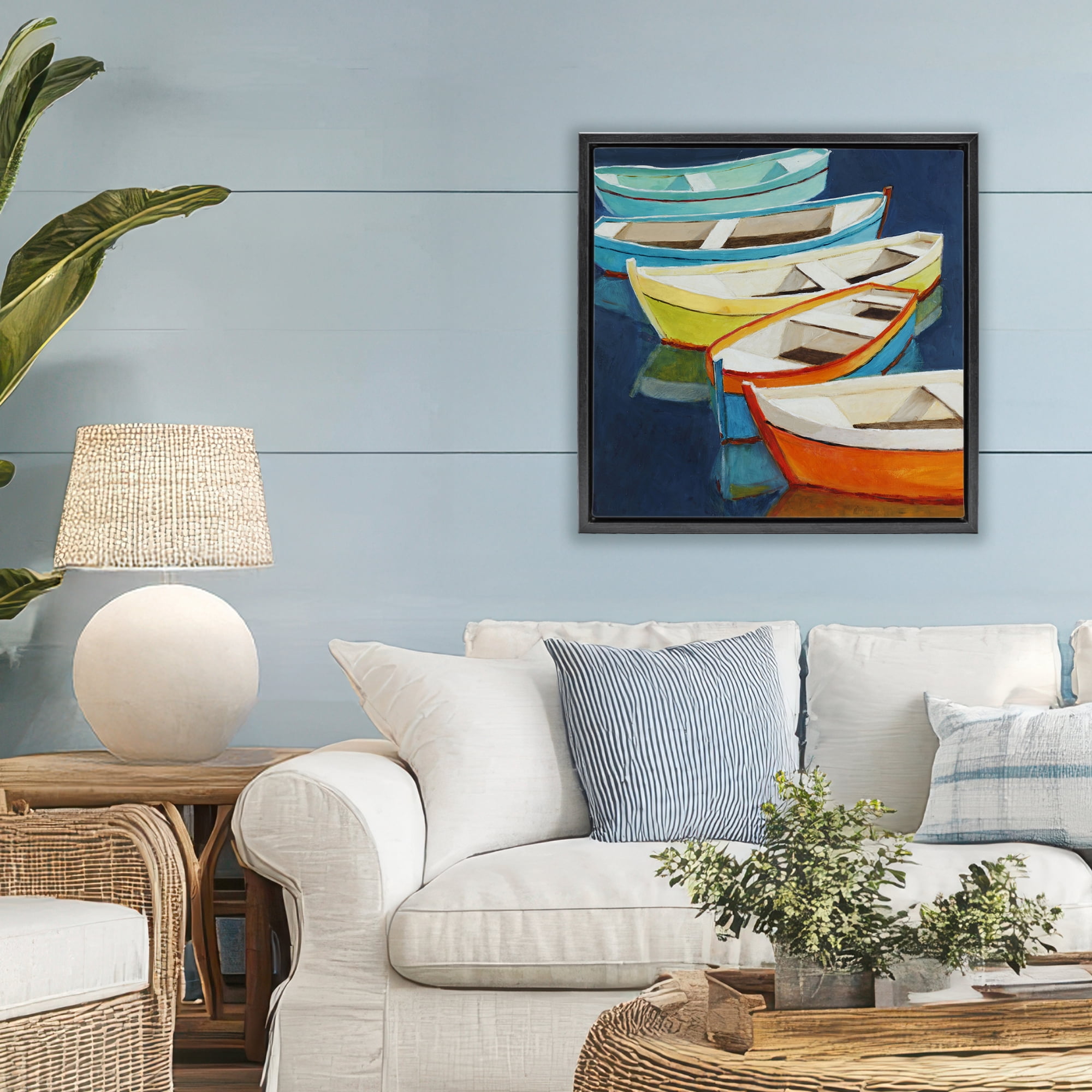 Stupell Industries Serene Rowboats in Summer Black Framed Floater Canvas Wall Art, design by Lorenzo Collective