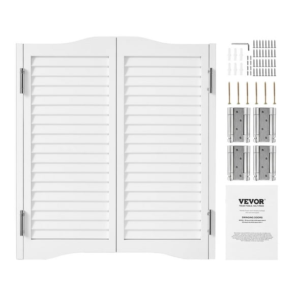 VEVOR Double Saloon Doors, 32"W x 36" H Arched Top Interior Swinging Cafe Doors, Premium Pine Wood, with Hinges & Hardware Kit, Easy to Install, for Hallway Kitchen Bar Pub Entrance, White