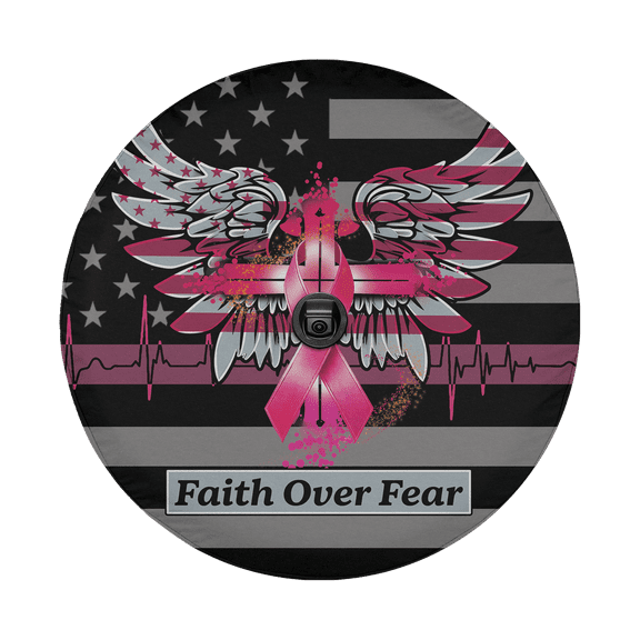 Lotusprinthandmade Jesus Breast Cancer Awareness Spare Tire Cover With Backup Camera Hole 6 Sizes (27 in.)