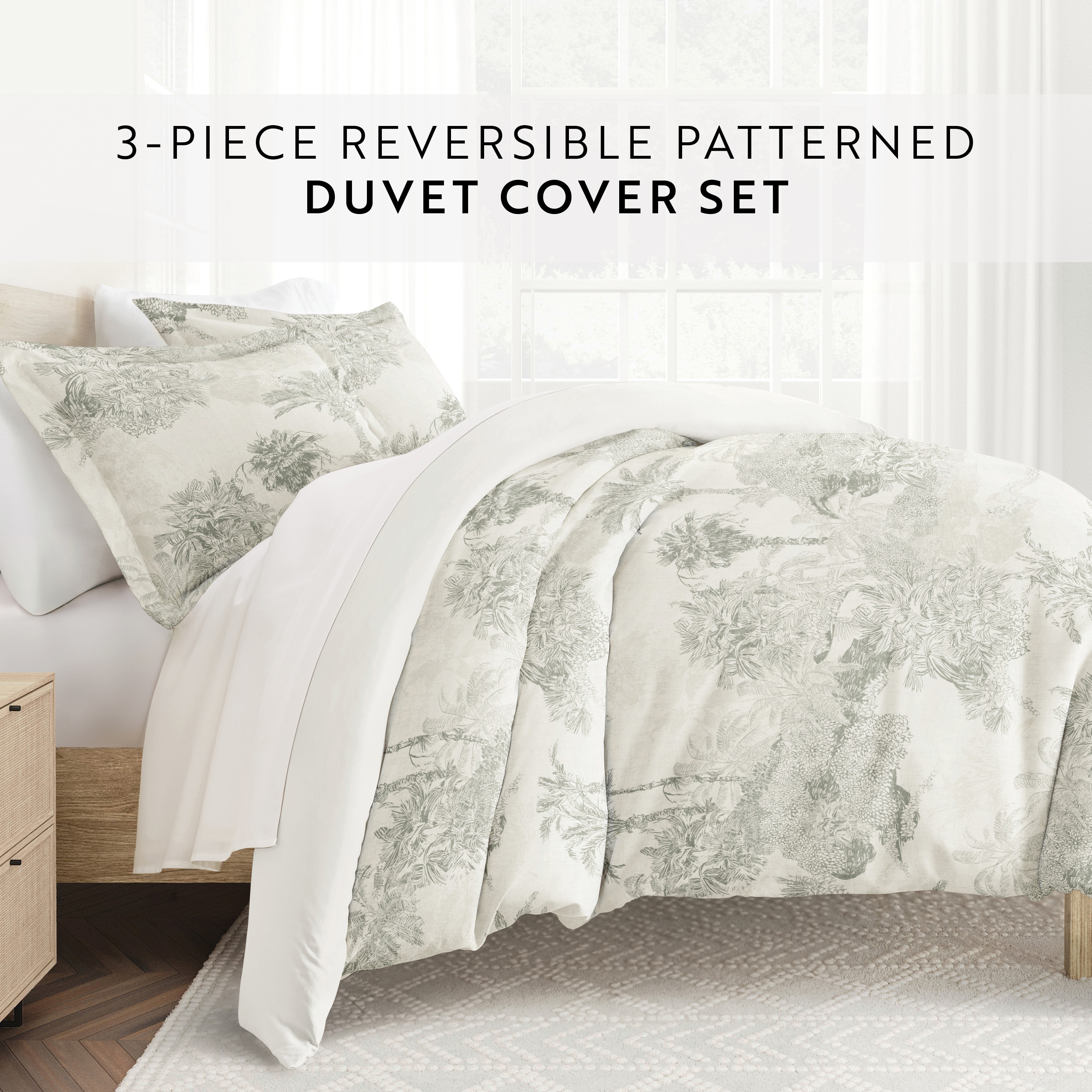 Noble Linens Parbor Stripe Eucalyptus 3 Piece Patterned Duvet Cover Set, Twin