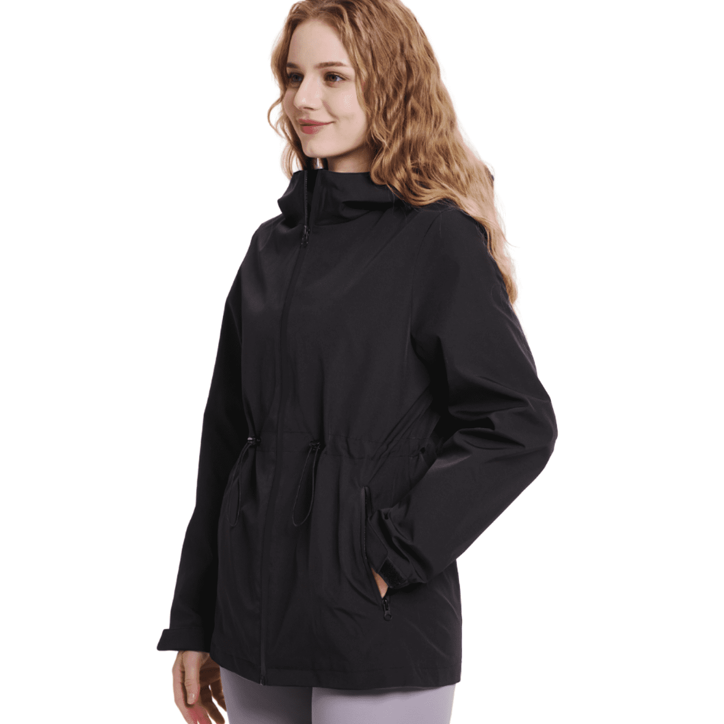 PUFFIT Waterproof Jacket Oversized Hoodie Coat Zip Rain Jacket with Adjustable Waist, Hood & Cuffs, Jacket Outerwear with Large Pocket for Daily Wear
